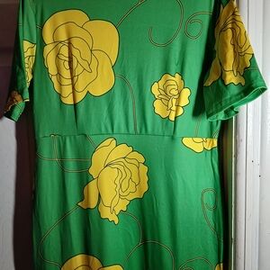 Green Dress with Yellow Floral Print